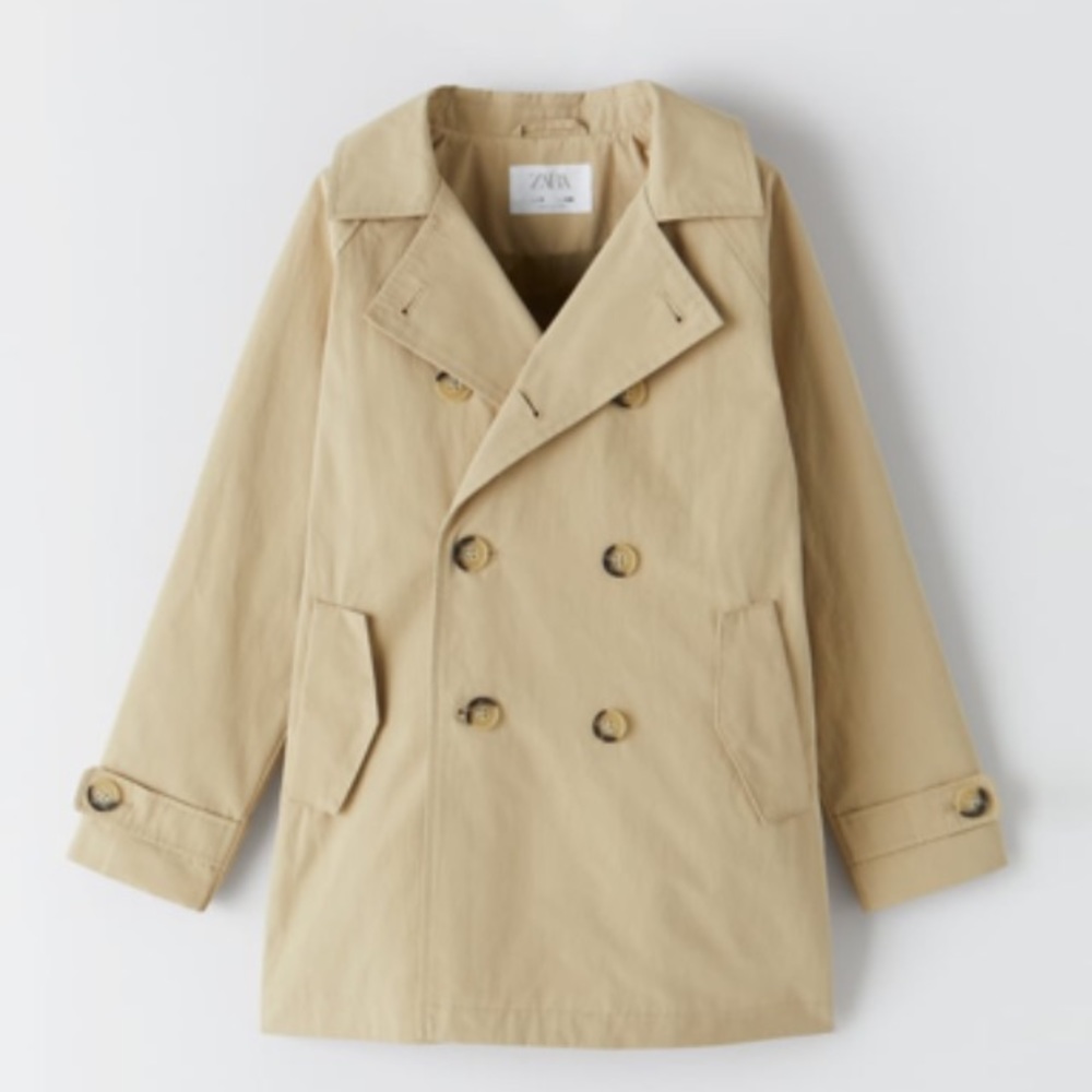 NWT Zara 8Y trench coat long buttoned collar